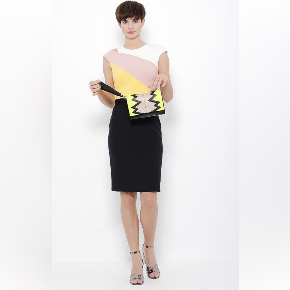 Boss Asymmetrical Dress in Pink, Yellow, and Black